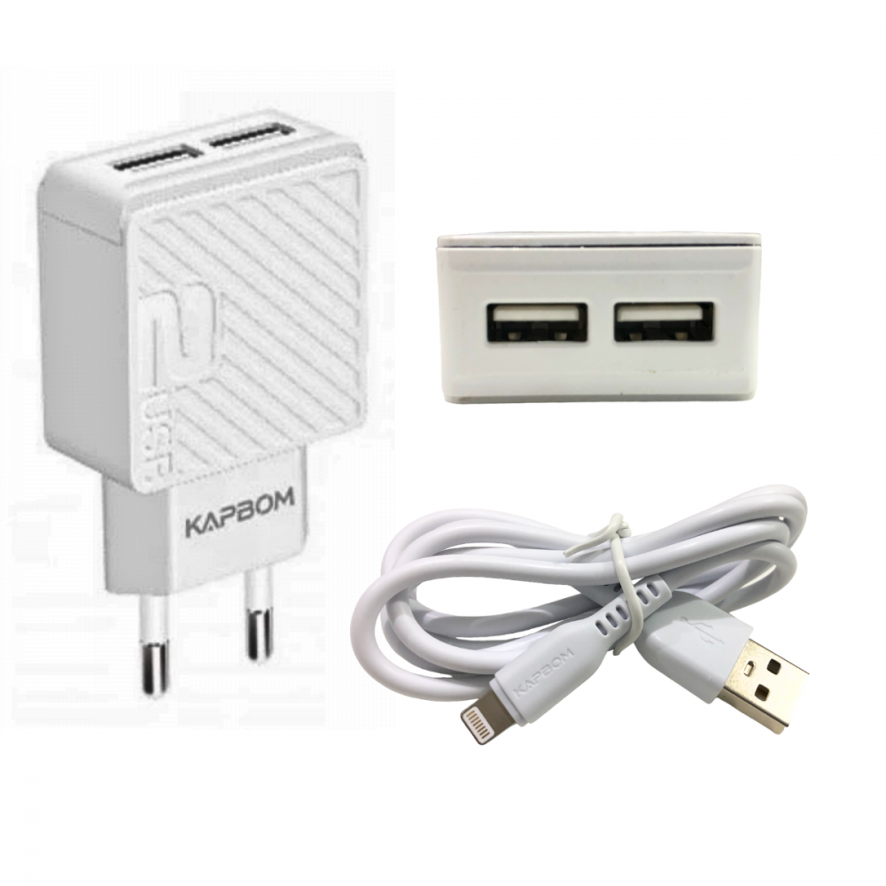 Carregador Completo 2 Portas USB Lighting (IOS) QC3.0 Fast Charger Kapbom KA-375-5G IOS