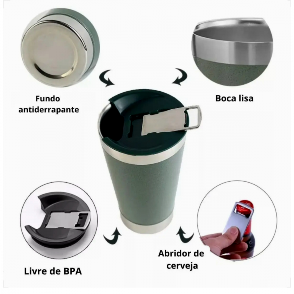 Copo Térmico de Inox LISO 473ml. Pintas de Cerveja Copo-02 / 01 (Disponível Branco e Verde)