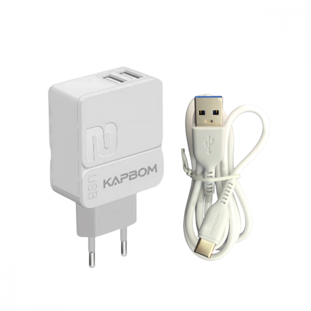 Carregador Completo 2 Portas Cabo USB Tipo C 5.1A Quick Charger Kapbom KA-5605-TY