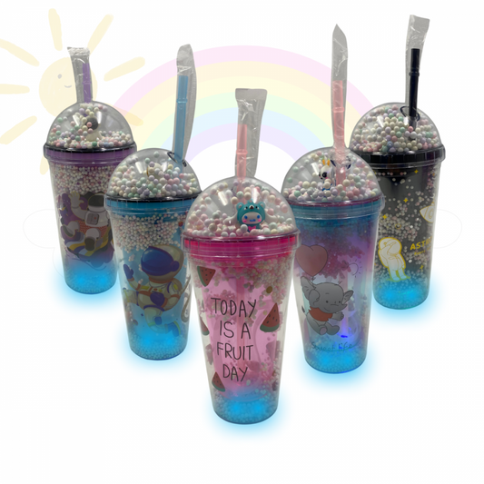 Copo Infantil de Acrílico COM LED, Tampa e Canudo 450ml AL-1080