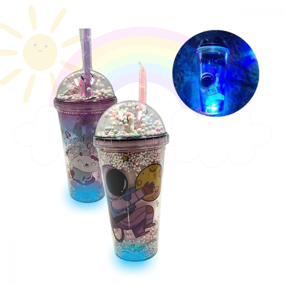 Copo Infantil de Acrílico COM LED, Tampa e Canudo 450ml AL-1080