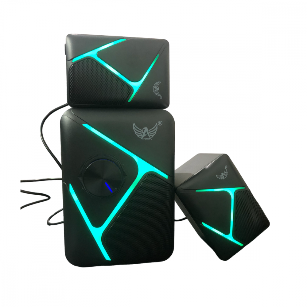 001 - Caixa de Som Alto Falante Subwoofer RGB Computador Notebook P2 USB Bluetooth Altomex AL-3866