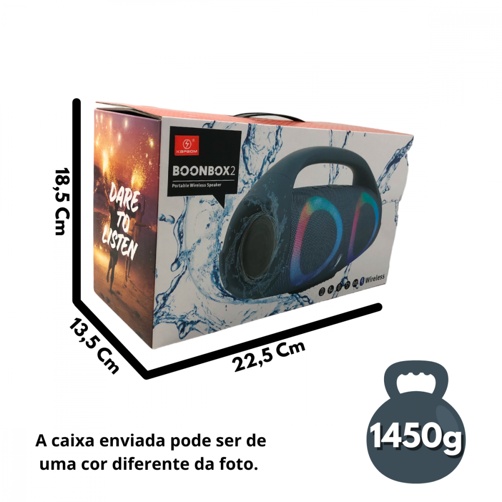 Caixa de Som BoonBox2 Bluetooth RGB Kapbom KA-0016