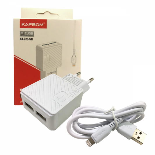 Carregador Completo 2 Portas USB Lighting (IOS) QC3.0 Fast Charger Kapbom KA-375-5G IOS