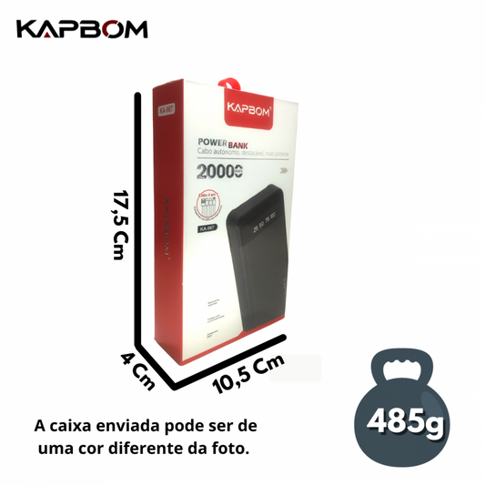 Carregador Portátil Powerbank 4 em 1 Digital / 20000mAh Kapbom KA-967 (Disponível somente Preto)