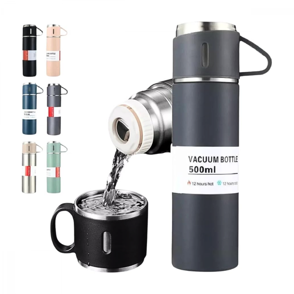 Garrafa Térmica Inox 500ml com 3 Xícaras - Vacuum Flask Set