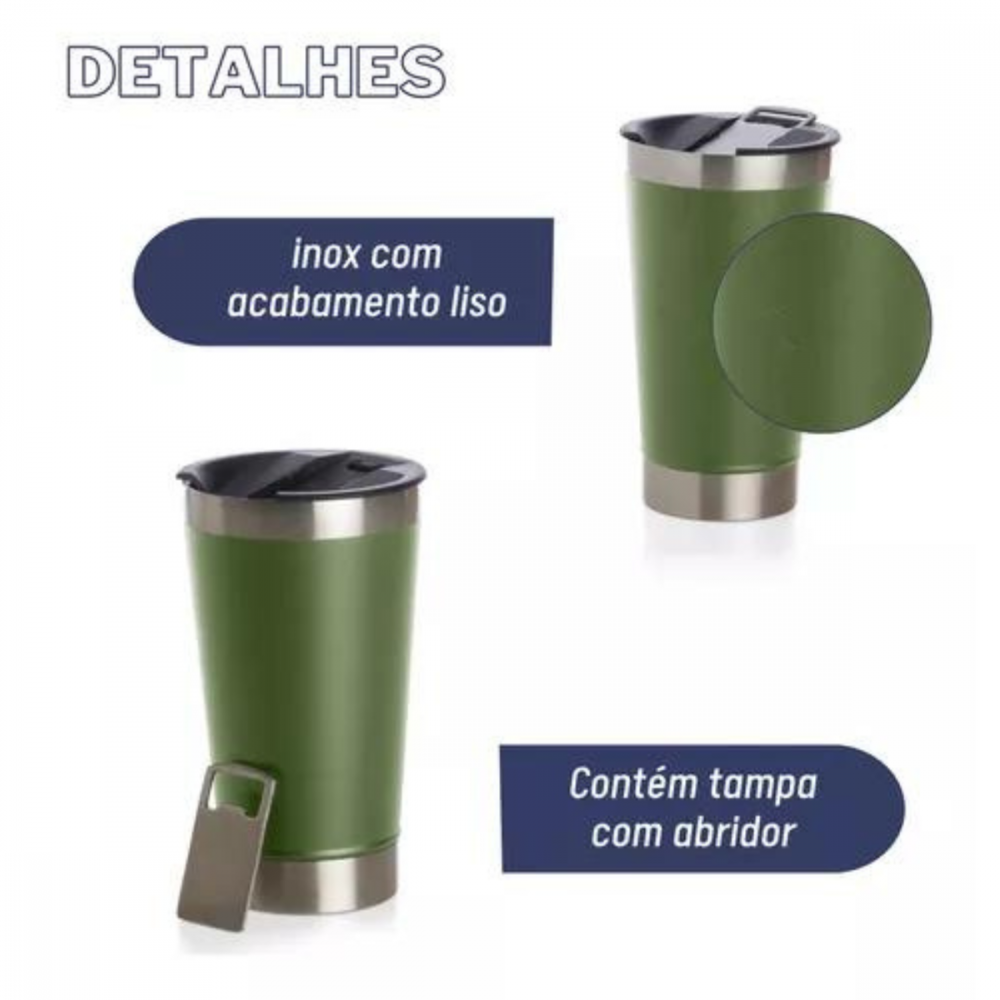 Copo Térmico de Inox LISO 473ml. Pintas de Cerveja Copo-02 / 01 (Disponível Branco e Verde)