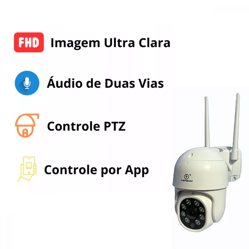 Câmera Inteligente Vigilancia Externa Segurança IP66 Prova D água Infravermelho Wifi Hd Kapbom KA-S068