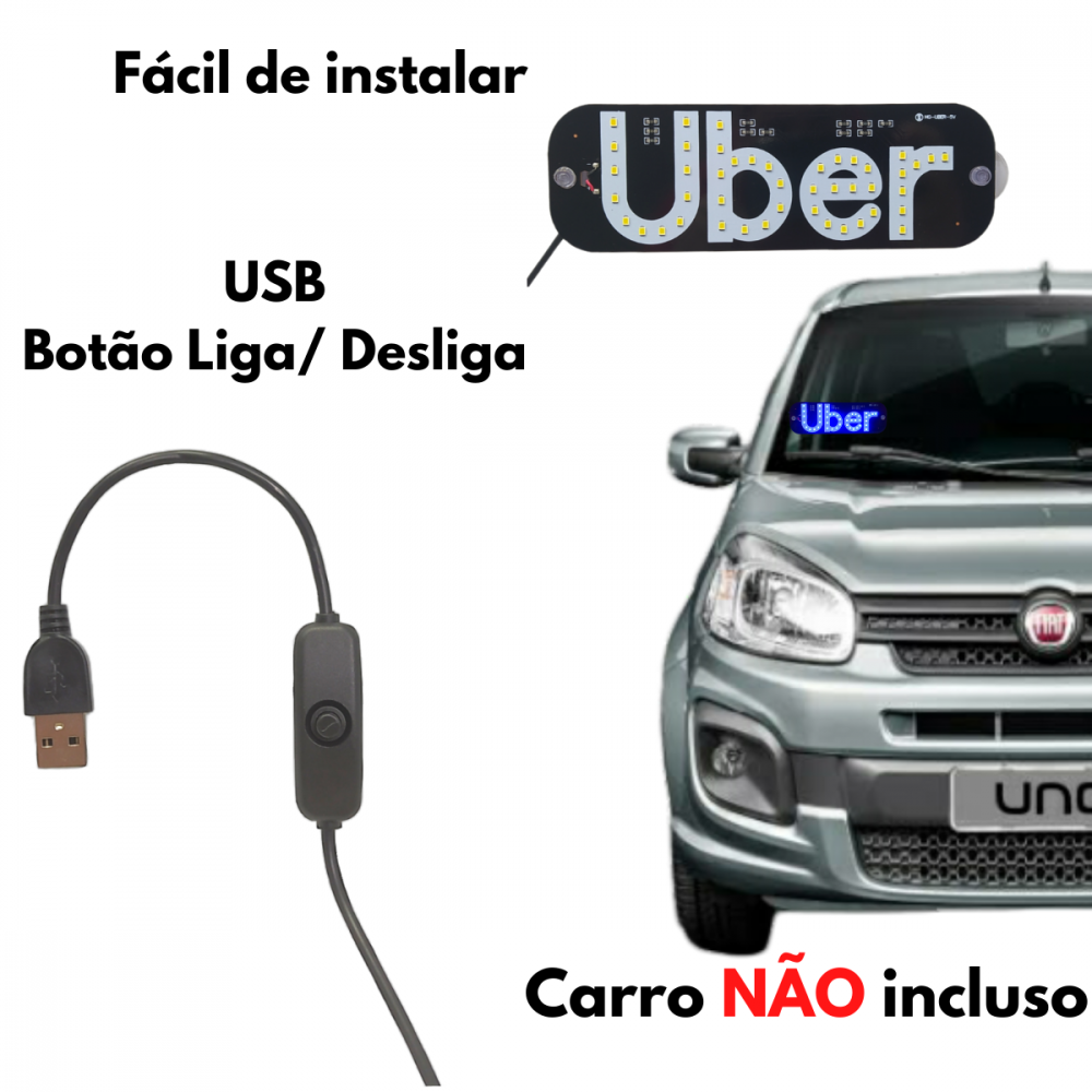 Placa Painel Letreiro Luminoso LED USB Uber Vidro Parabrisa KA-1129 / AL-1138