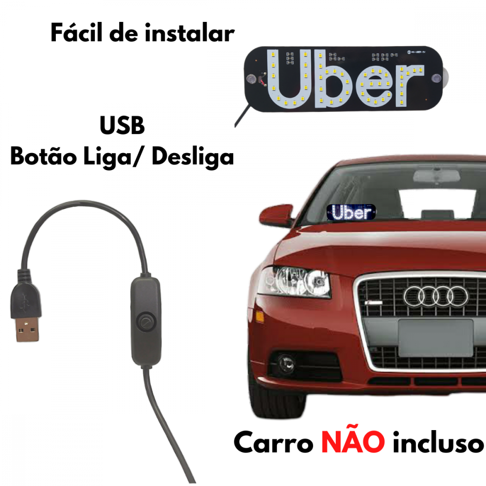 Placa Painel Letreiro Luminoso LED USB Uber Vidro Parabrisa KA-1129 / AL-1138