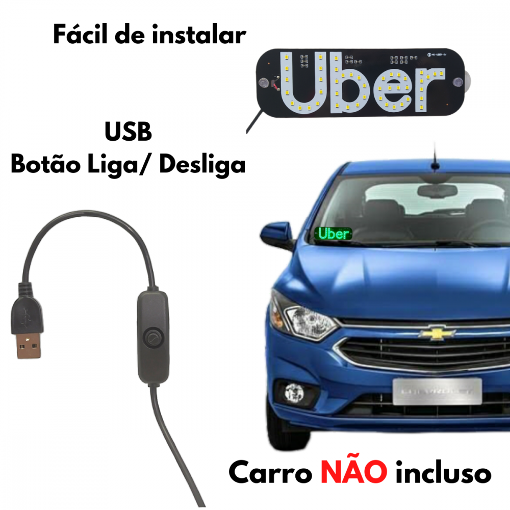 Placa Painel Letreiro Luminoso LED USB Uber Vidro Parabrisa KA-1129 / AL-1138