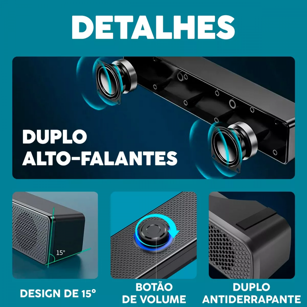 Caixa de Som Soundbar LED Computadores Notebook USB P2 Soundbar Potente LM-989
