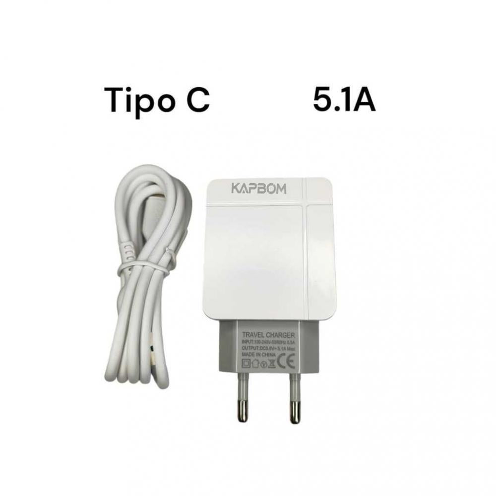 Carregador Completo 2 Portas Cabo USB Tipo C 5.1A Quick Charger Kapbom KA-5603-TIPO-C