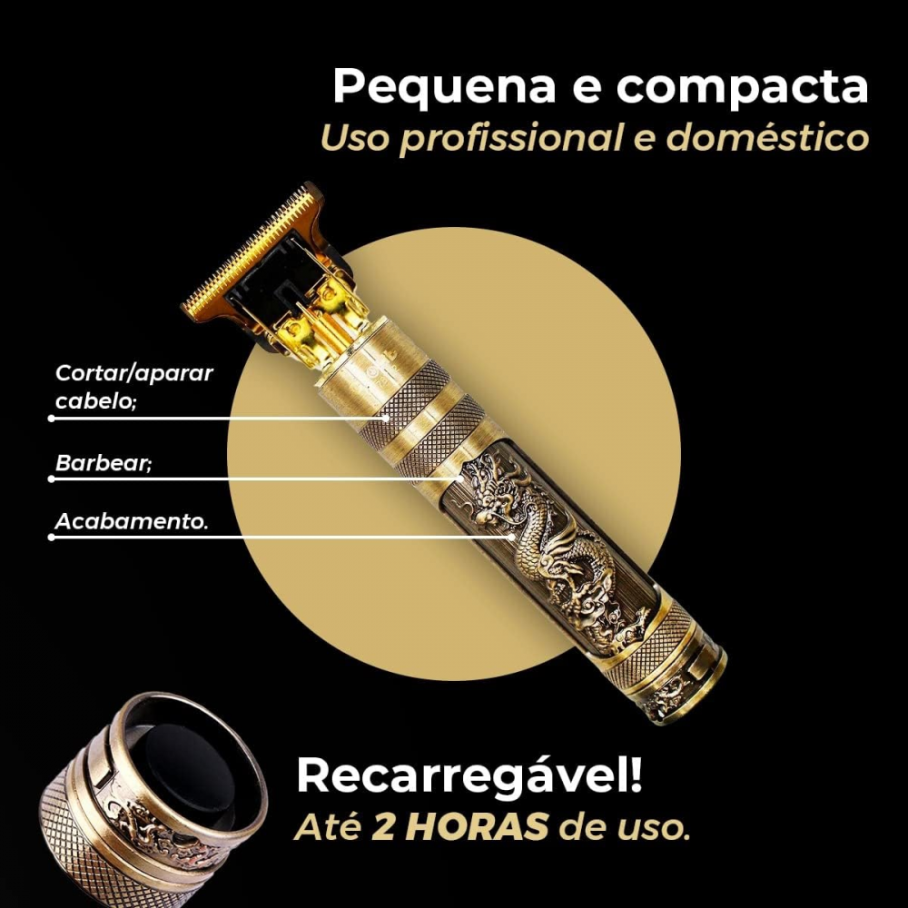 Máquina de Barbear e Cortar Cabelo Recarregável Sem Fio Dragão T-Blade LFJ / YT-10