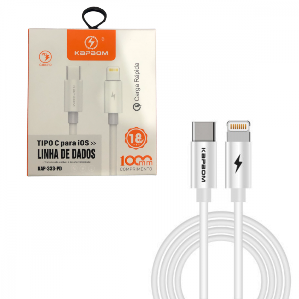 Cabo de dados Tipo C / Lighting IOS 18W de 1 Metro Kapbom KAP-333-PD