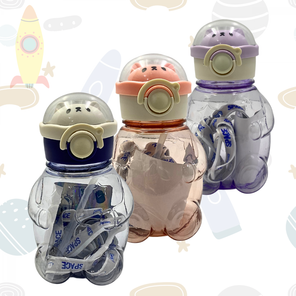 Garrafa Squeeze Infantil Astronauta Urso Plastico 700 ml com Botao + Trava AL-1203