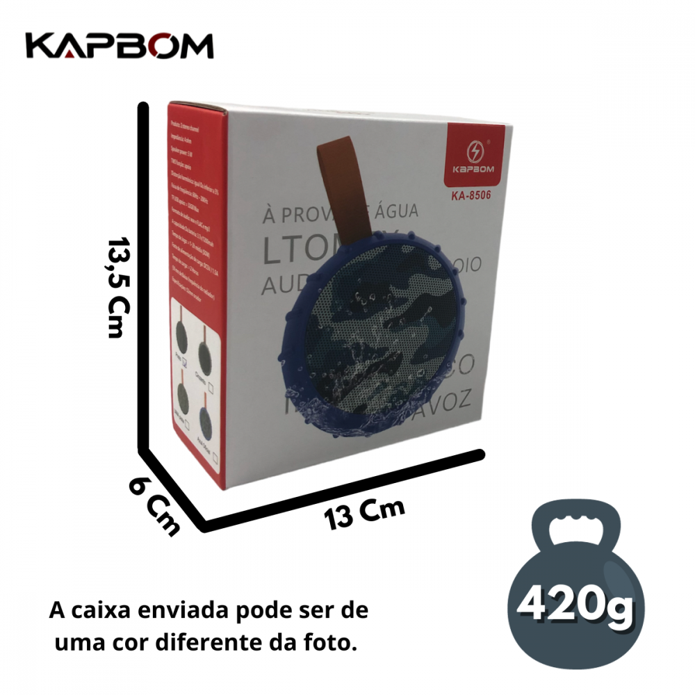 Caixa de som À prova d'água Kapbom KA-8506 (Cor Cinza - ESGOTADO)
