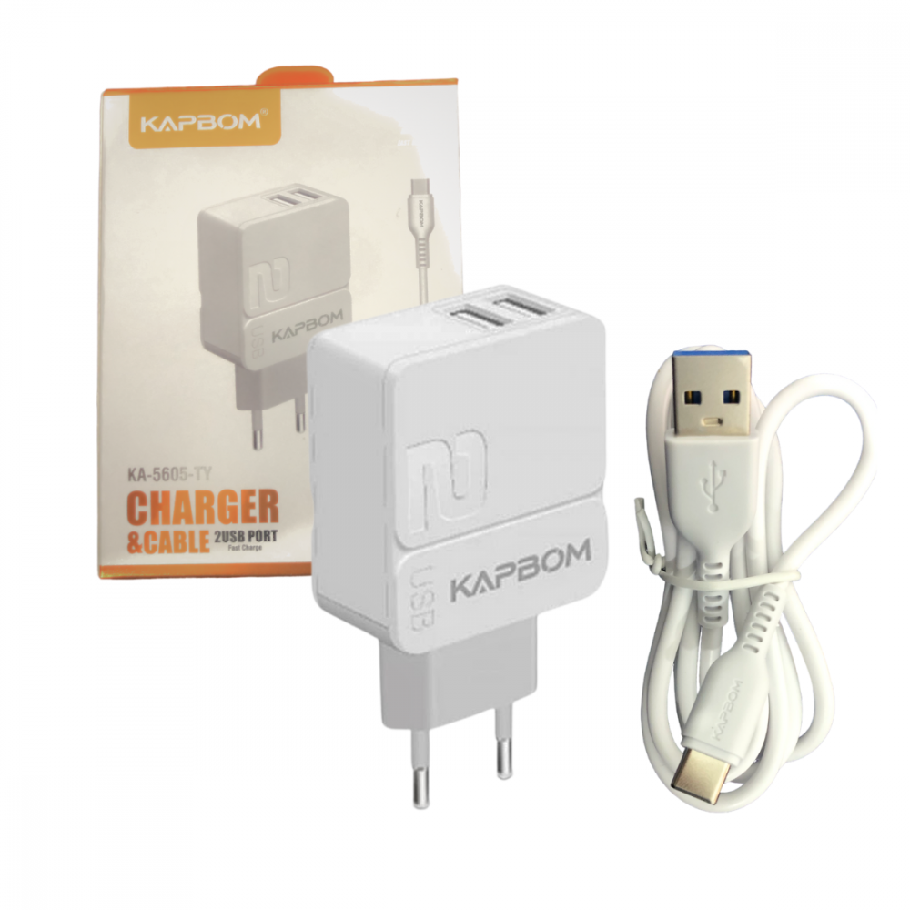 Carregador Completo 2 Portas Cabo USB Tipo C 5.1A Quick Charger Kapbom KA-5605-TY