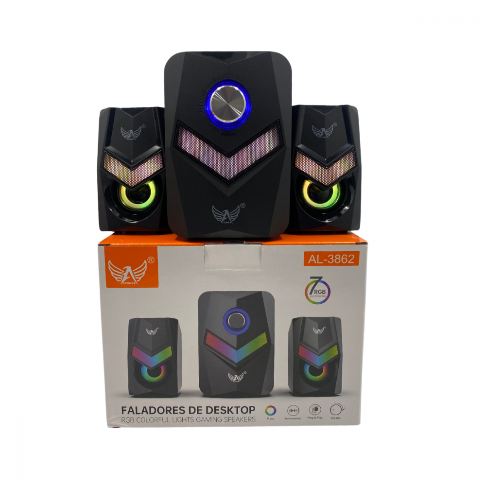 Caixa de Som Alto Falante Subwoofer RGB Bluetooth - Computador Notebook P2 USB Altomex AL-3862