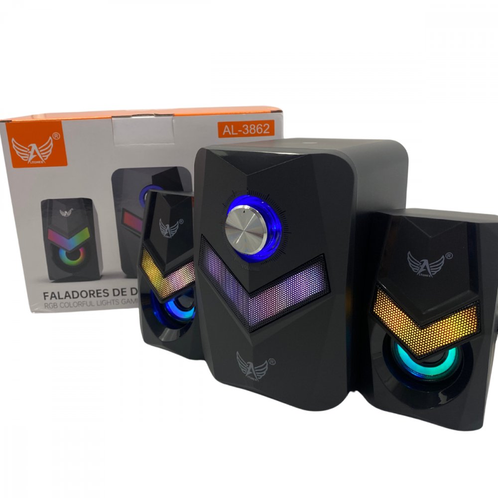 Caixa de Som Alto Falante Subwoofer RGB Bluetooth - Computador Notebook P2 USB Altomex AL-3862