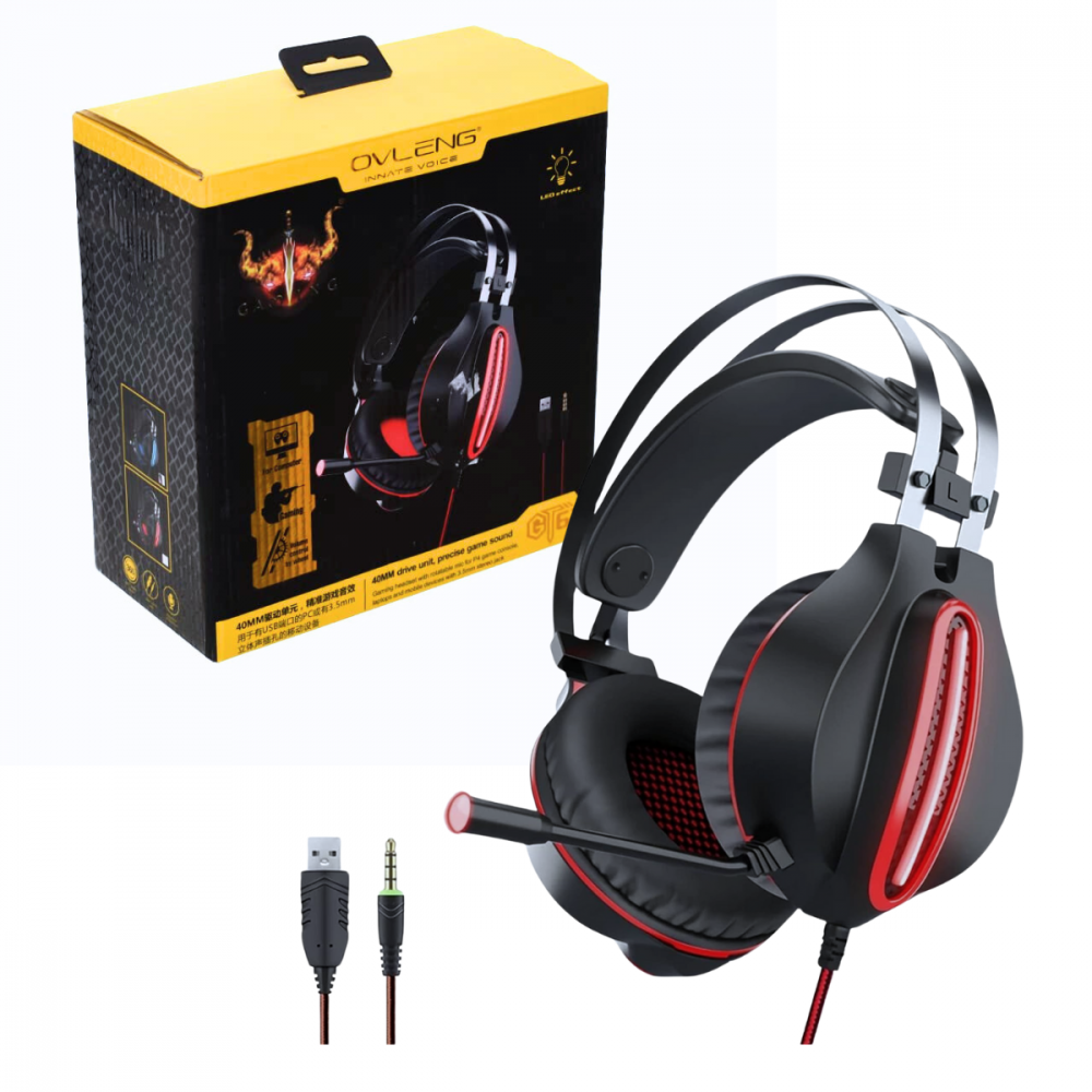 Fone Gamer LED Com Microfone Rotativo OVLENG GT62