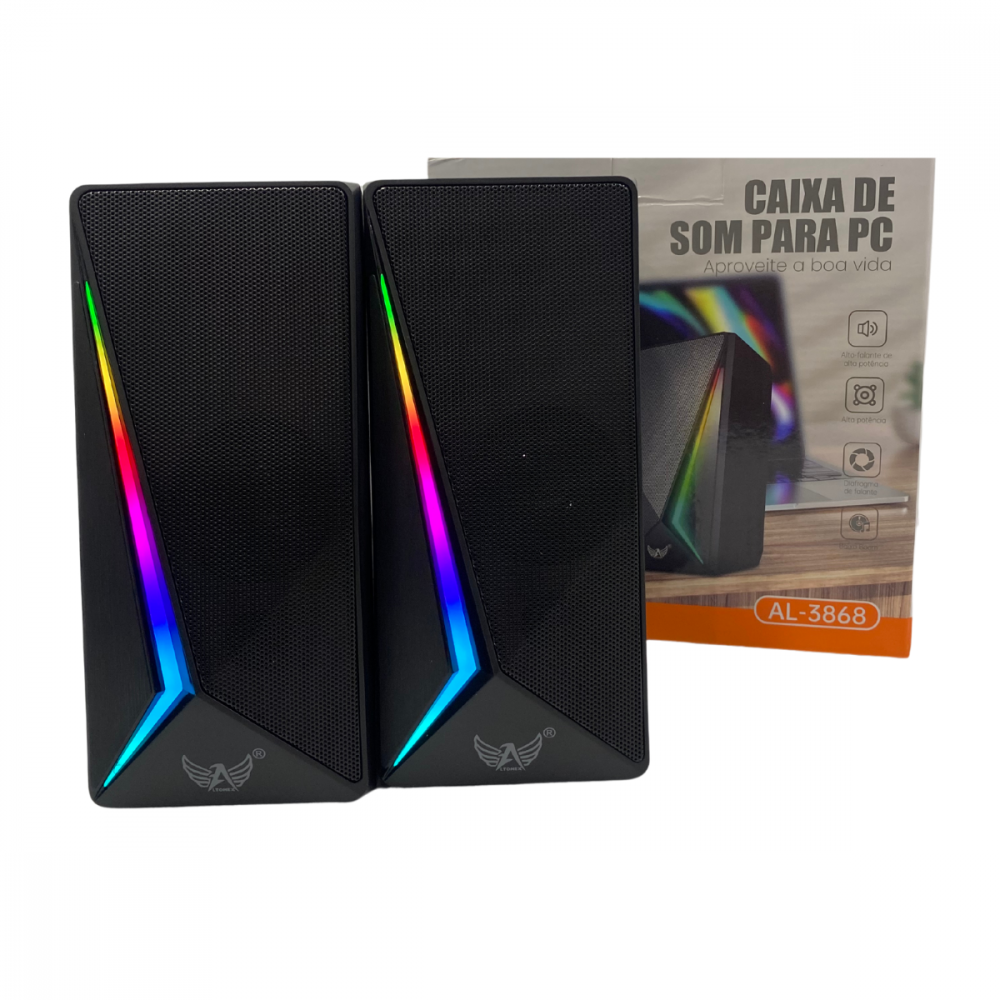 -- Caixa de Som Alto Falante Subwoofer RGB Bluetooth - Computador Notebook P2 USB AL-3868