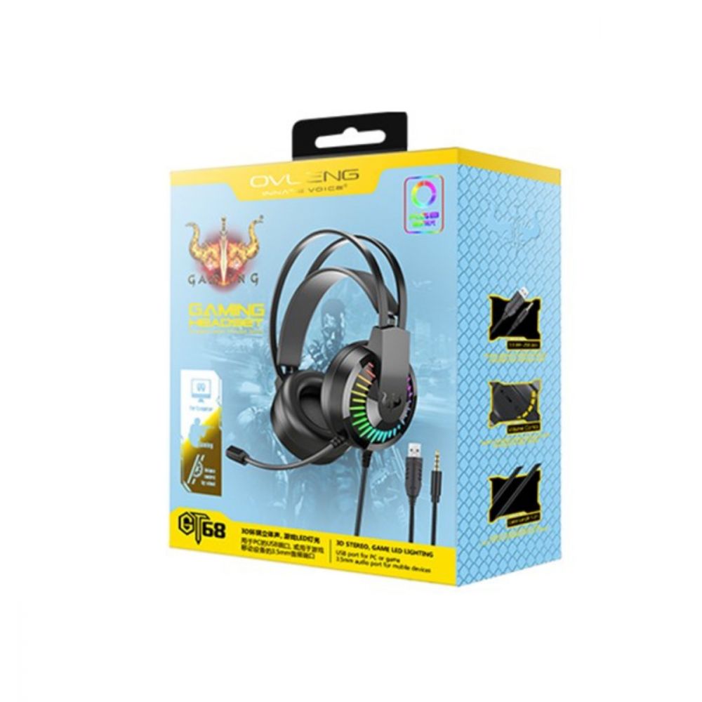 Fone Gamer LED Com Microfone Rotativo OVLENG GT68