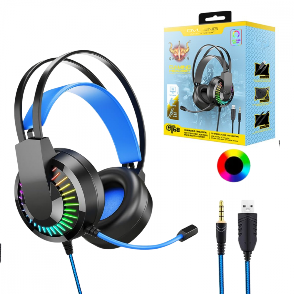 Fone Gamer LED Com Microfone Rotativo OVLENG GT68
